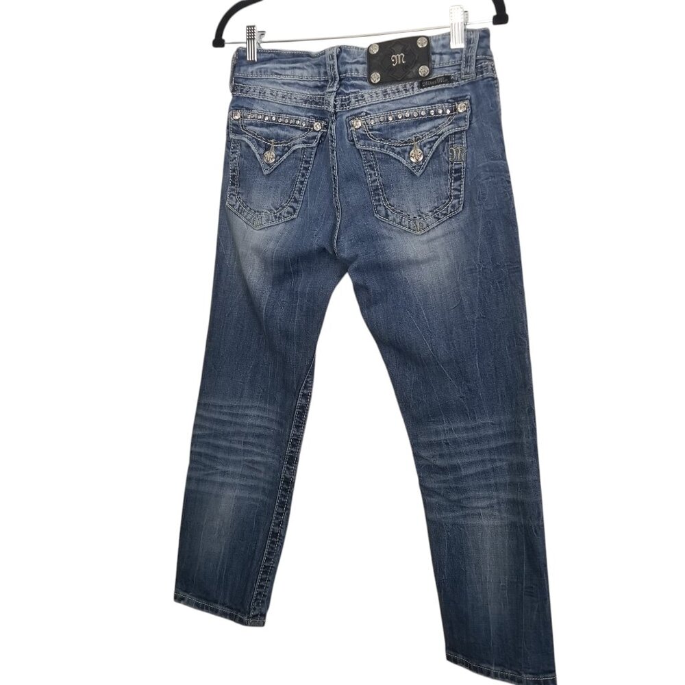 Miss Me Boyfriend Capri Women's Blue Flap Pocket Jeans Sz 26